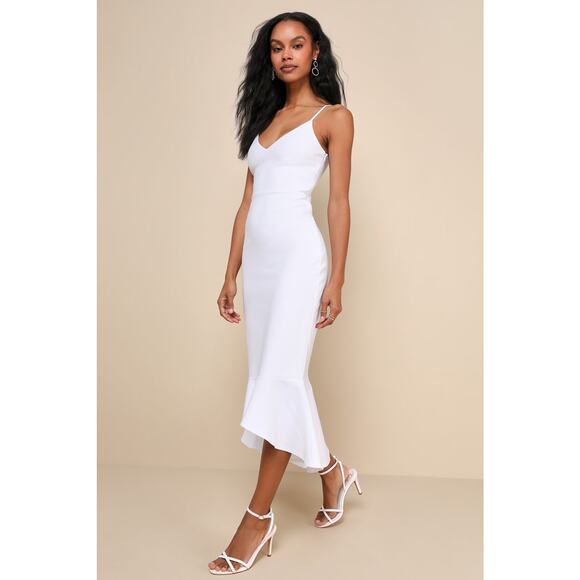 Lulu's Dresses & Skirts - NWOT Lulus Stun Like Me White Bodycon Trumpet Hem Midi Dress Gala Banquet Sz S
